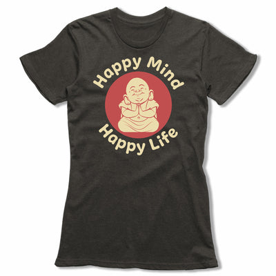 Happy-Mind-Happy-Life-Bitty-Buda-Women-T-Shirt-Green