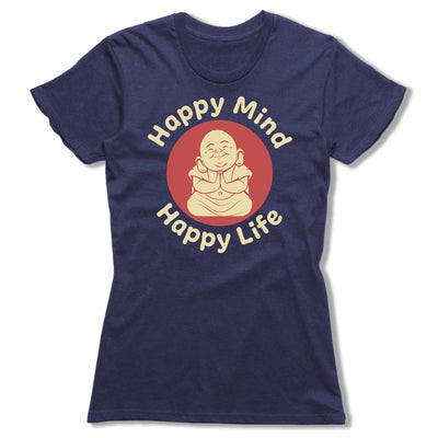 Happy-Mind-Happy-Life-Bitty-Buda-Women-T-Shirt-Navy